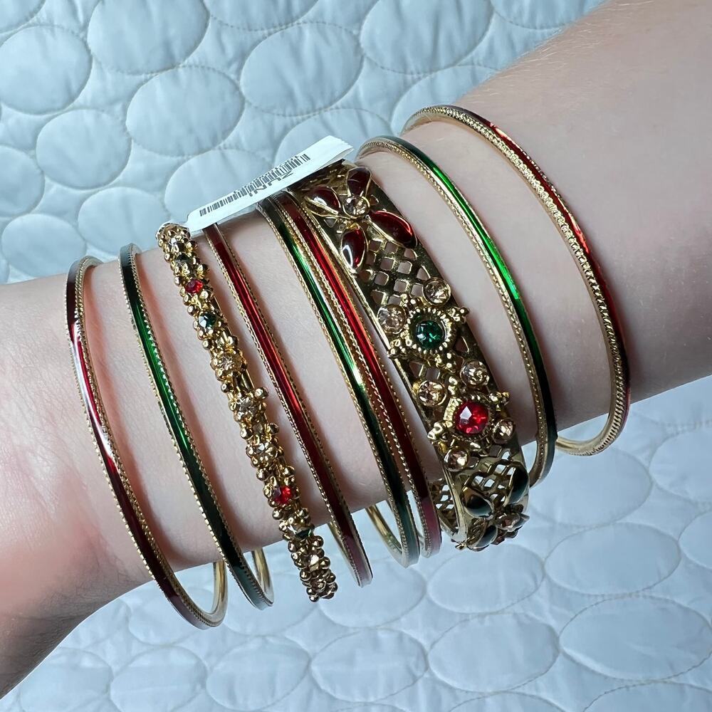 Indian 9 Bangle Bracelets Ethnic Bollywood Gold Red Green Party Holiday Jewelry